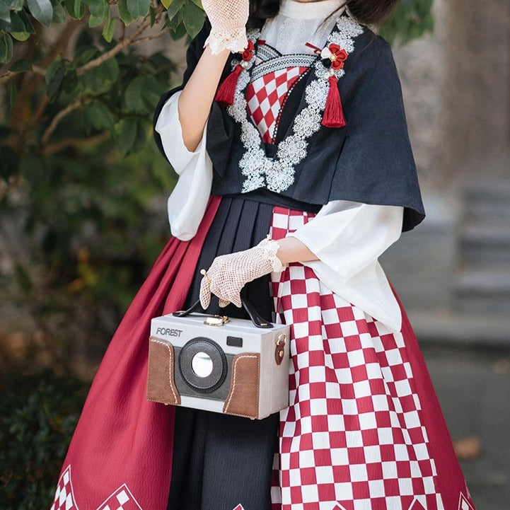 大正浪漫 菱形格子の和ロリジャンパースカートとマント　和ロリ