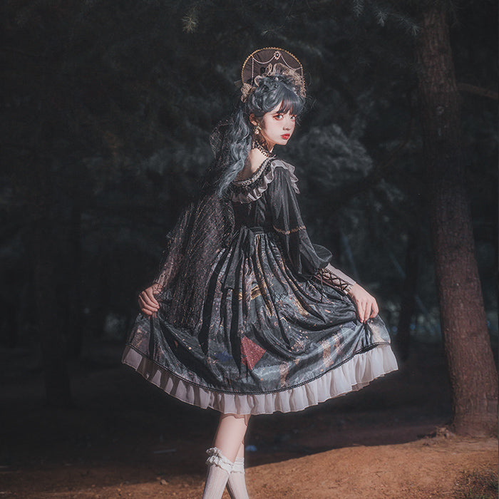 Nightblack Satin Lolita Dress – ロリータファッション通販RonRon