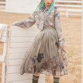 月下の花和風プリントプリーツスカート　和ロリ
