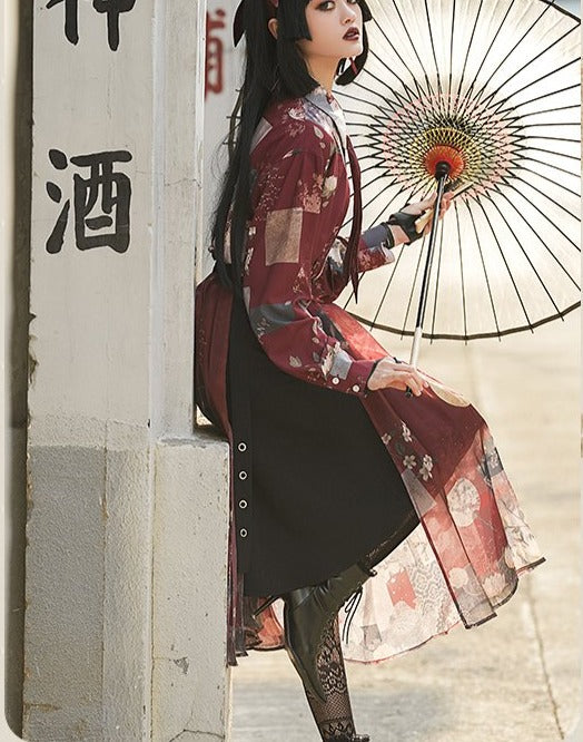 Moonlight flower Japanese style print pleated skirt Japanese loli
