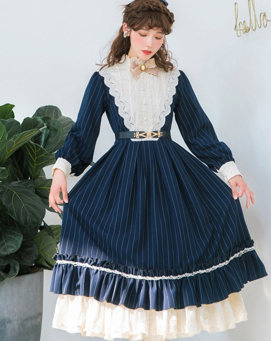 【予約販売】英国クラシカルロリィタ縦縞ワンピース