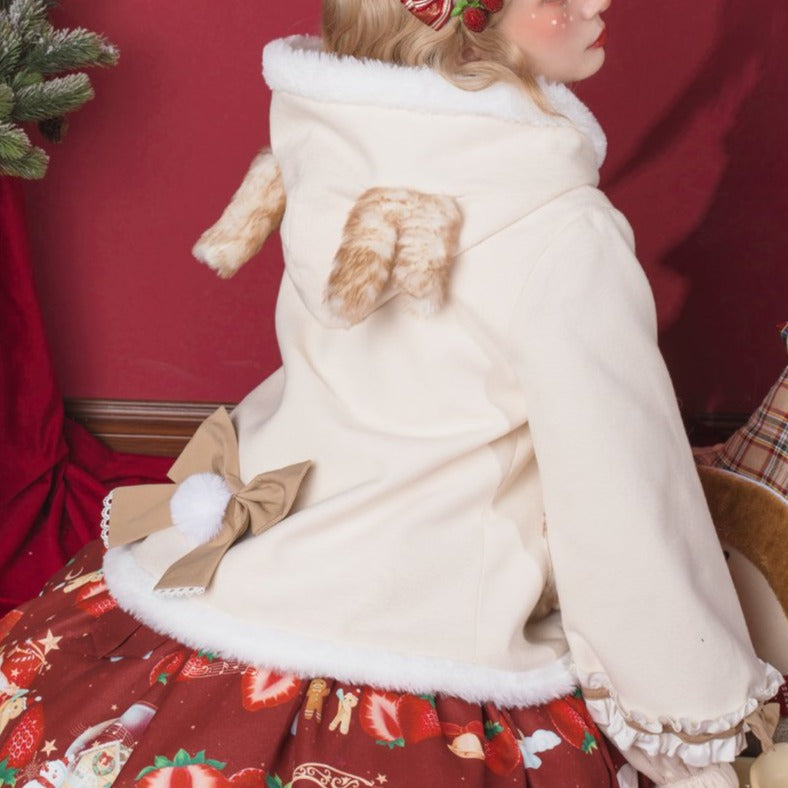 Reindeer style hooded boa ribbon short coat