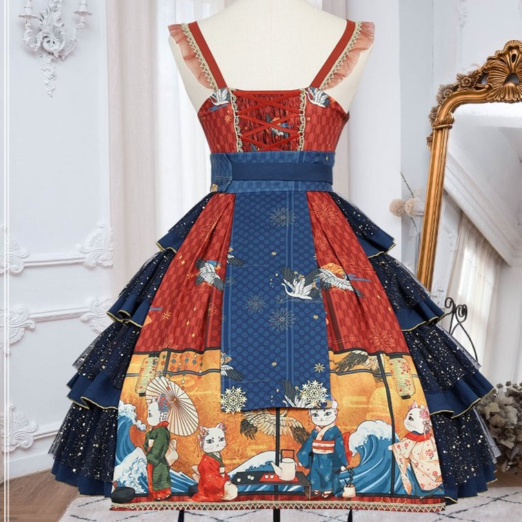 【予約販売】和風 ロリータ 浮世絵ジャンパースカート