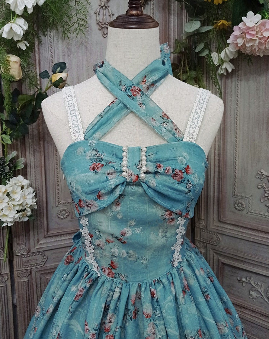 【予約販売】花海棠のフロントリボンクラシカルジャンパースカート
