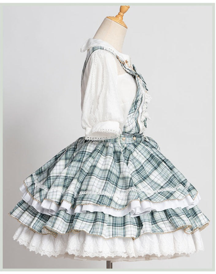 アイドル風フリルとチェックの2wayエプロンスカート