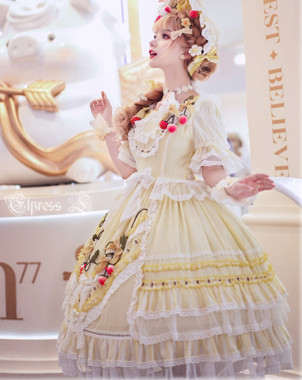 フリルとリボンのストロベリープリンセスドレス 全4色