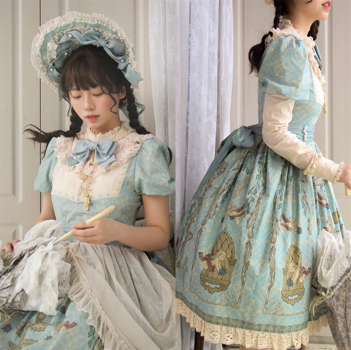 Wonderland Paradise アンティーク調コットンワンピース 付け袖付き
