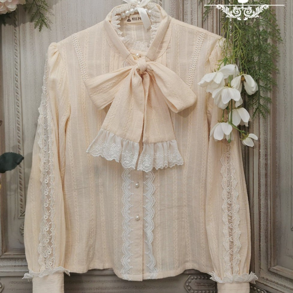 Elegant Stand Collar Ribbon Tie Blouse [20% off for combined purchases]