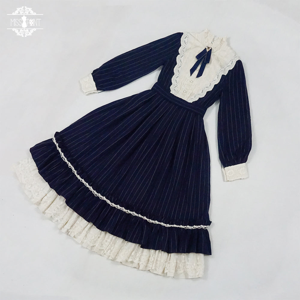 【予約販売】英国クラシカルロリィタ縦縞ワンピース