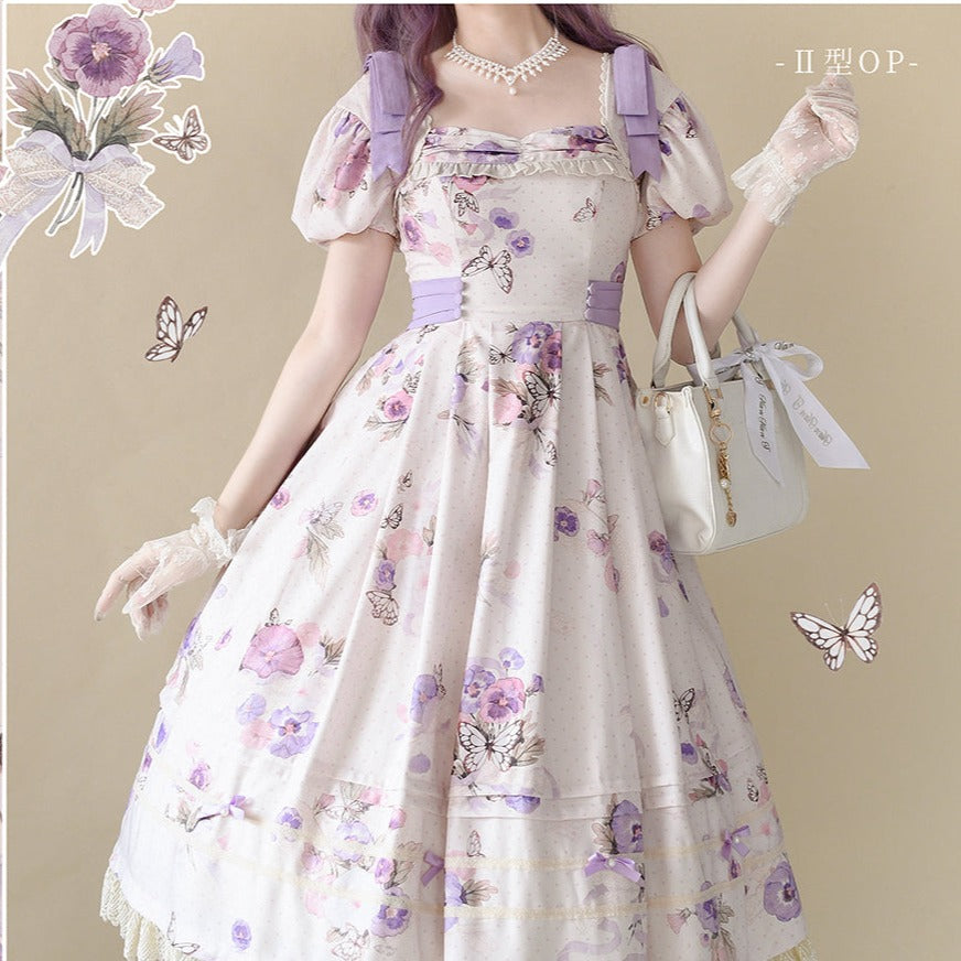 Tricolor violet classical ribbon dress