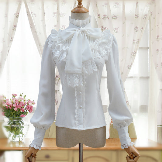 [IDOLFILE] Listed product｜Lace stand-up collar retro blouse