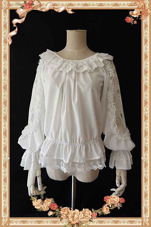lace blouse with sheer sleeves