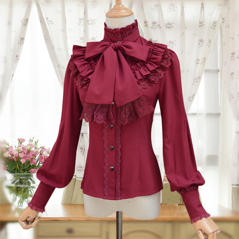 [IDOLFILE] Listed product｜Lace stand-up collar retro blouse