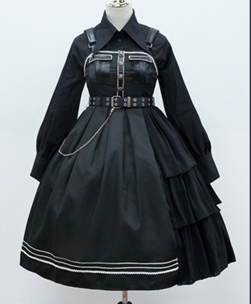 Jet black military Lolita style jumper skirt