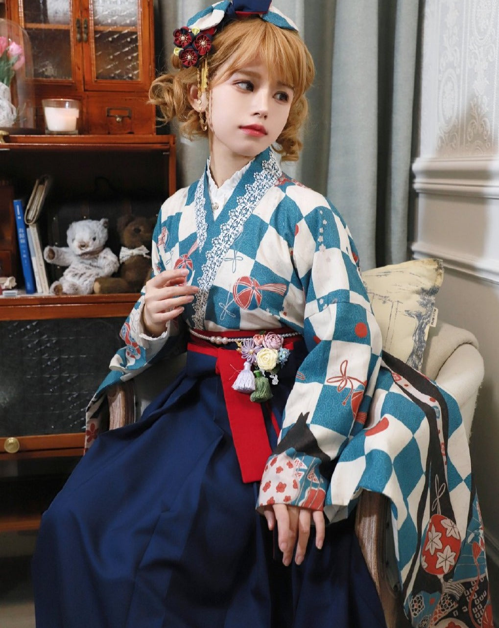 Japanese-style print and lace kimono-style tops [20% off when purchased together]