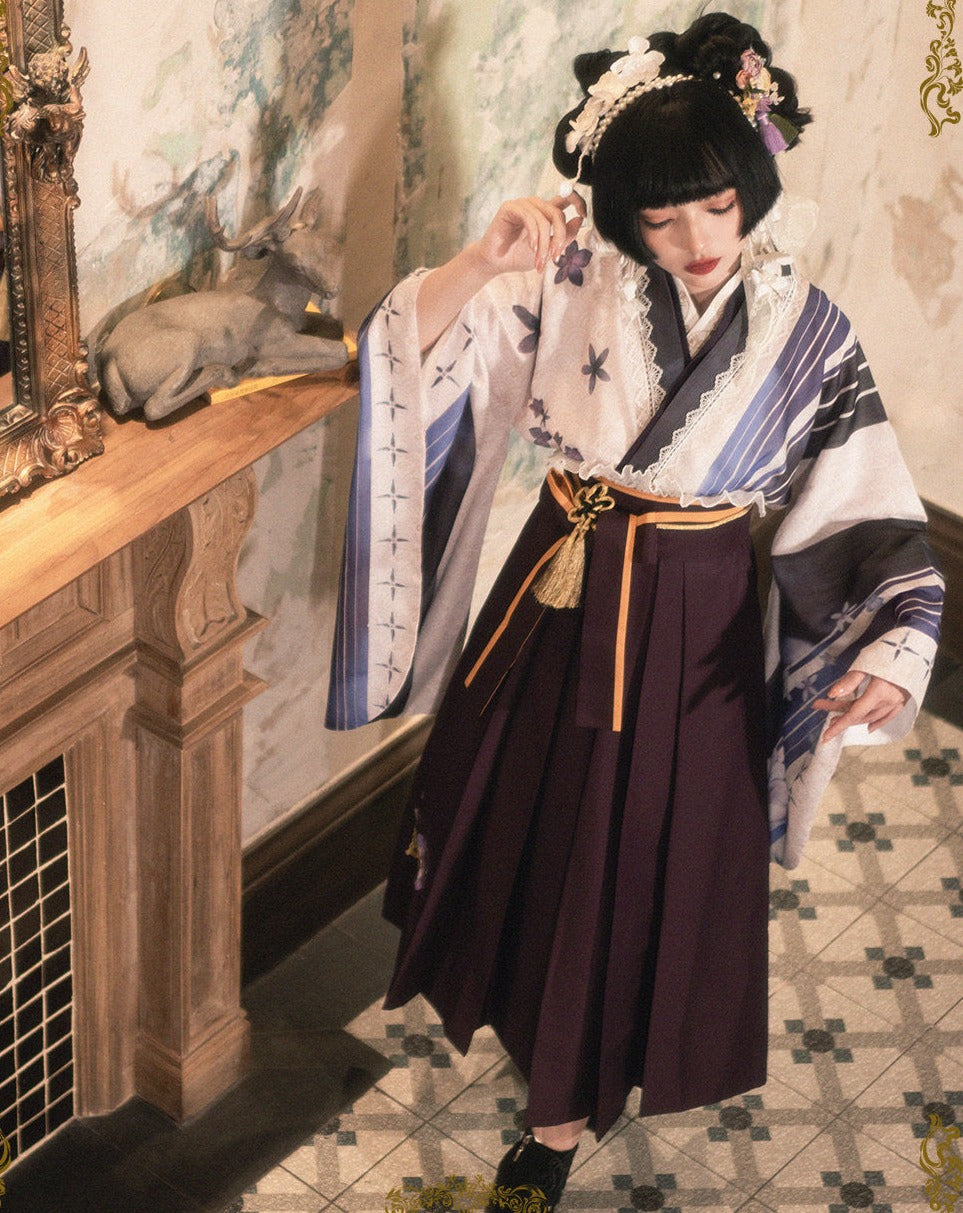 Japanese-style print and lace kimono-style tops [20% off when purchased together]