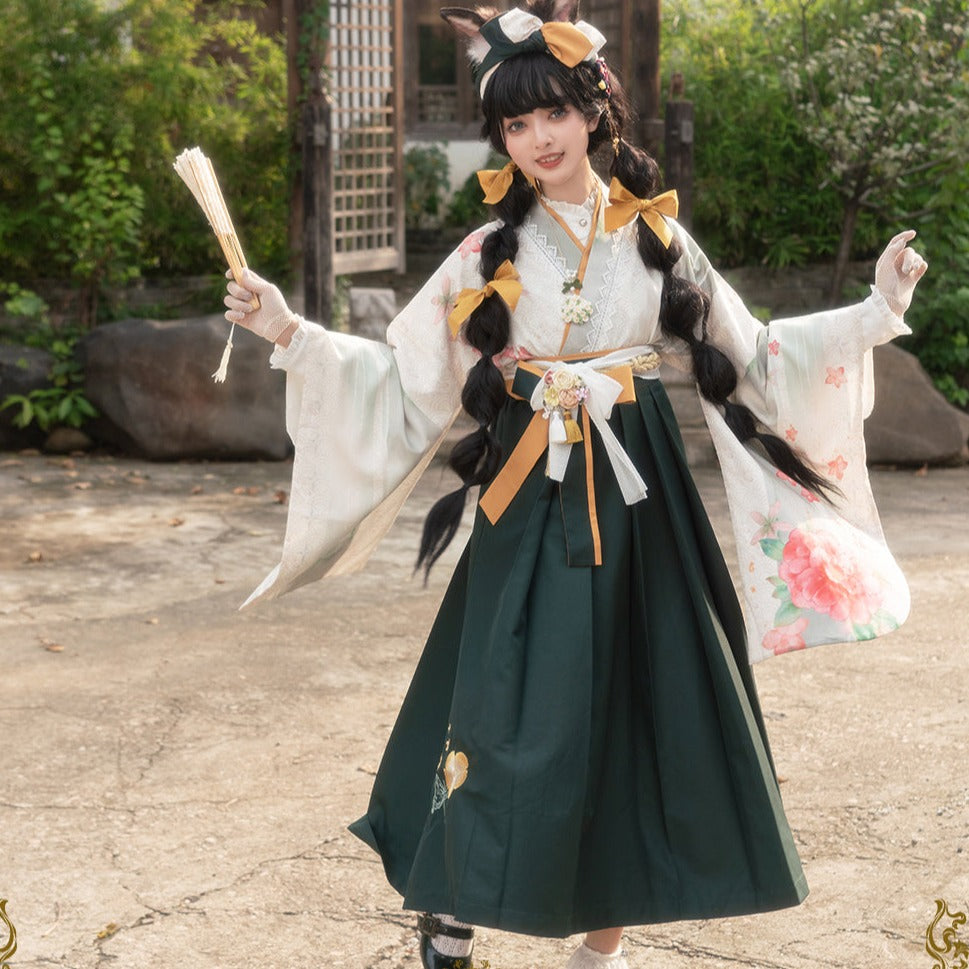 椿の花刺繍と蝶の袴風スカート – ロリータファッション通販RonRon