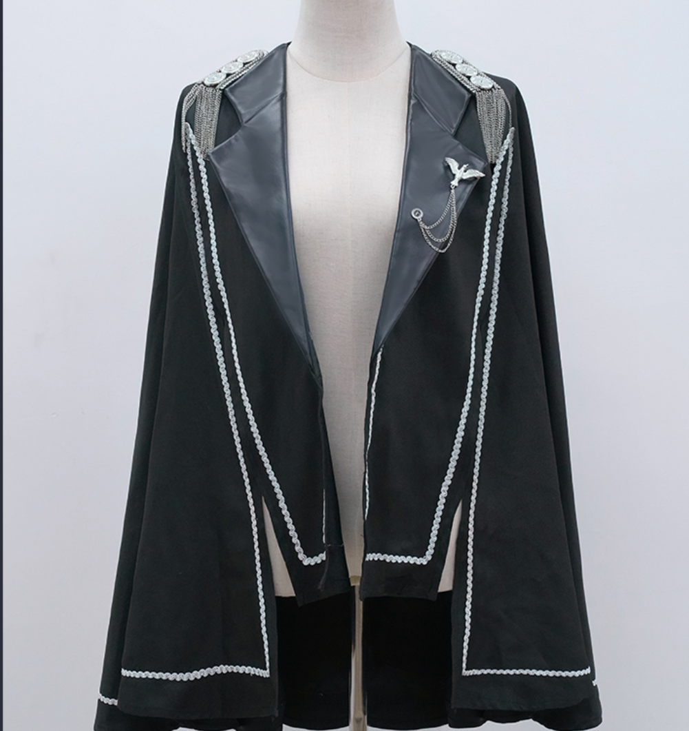 Jet-black military lolita style cape and cap