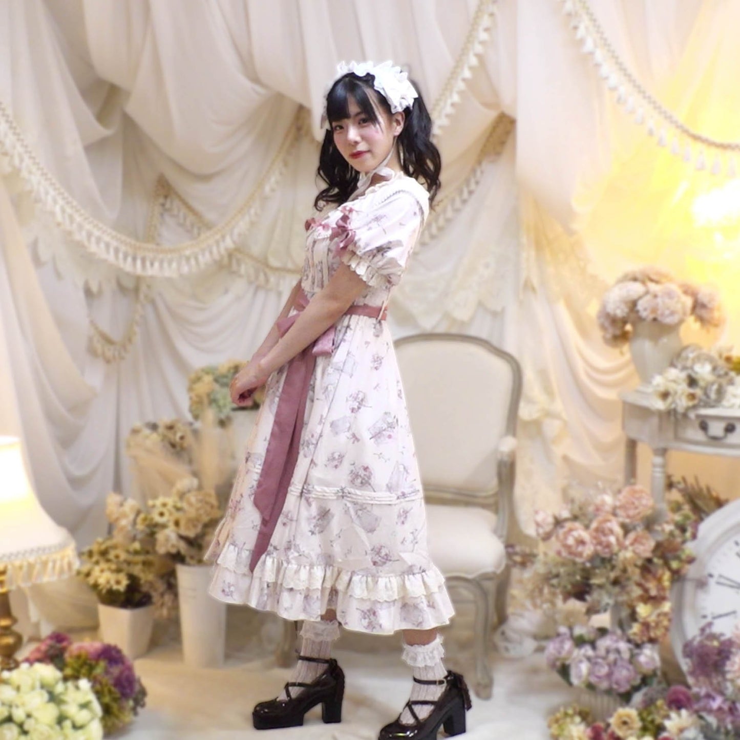 Pre-order [IDOLFILE] featured products | Sweet loli lolita dress with pearl and pink sash ribbon