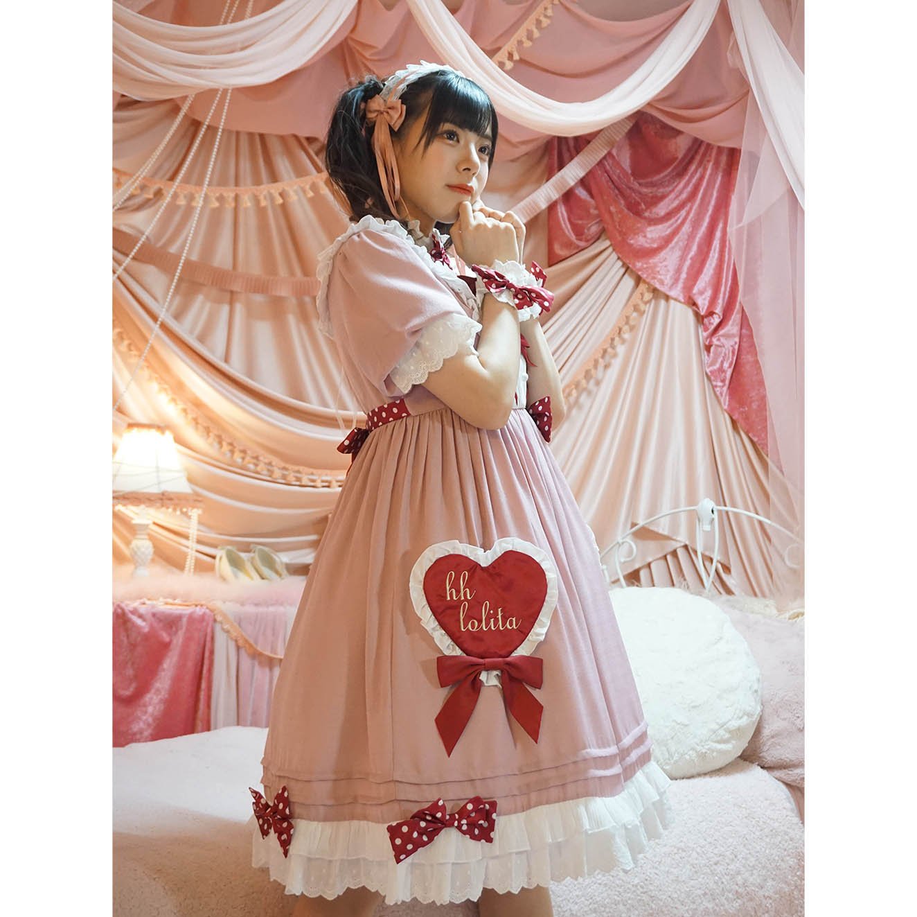 ハートとリボンがいっぱいのラブリー 甘ロリ ワンピース｜アイドル衣装｜