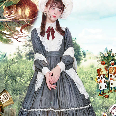 【予約販売】英国クラシカルロリィタ縦縞ワンピース